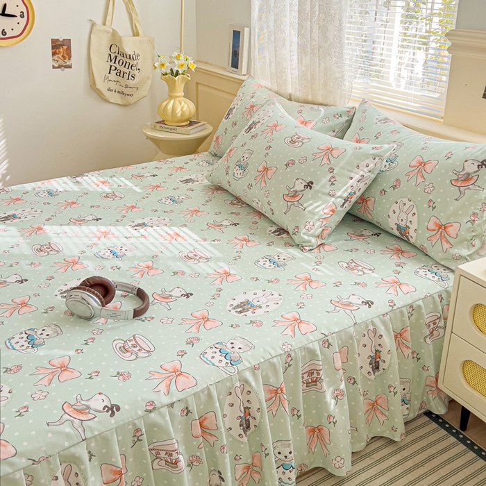 91家纺网 家纺一手货源 找家纺 极梦家纺（支持定制）  2025新款春秋130克加厚植物羊绒磨毛印花单床裙三件套 出享时光