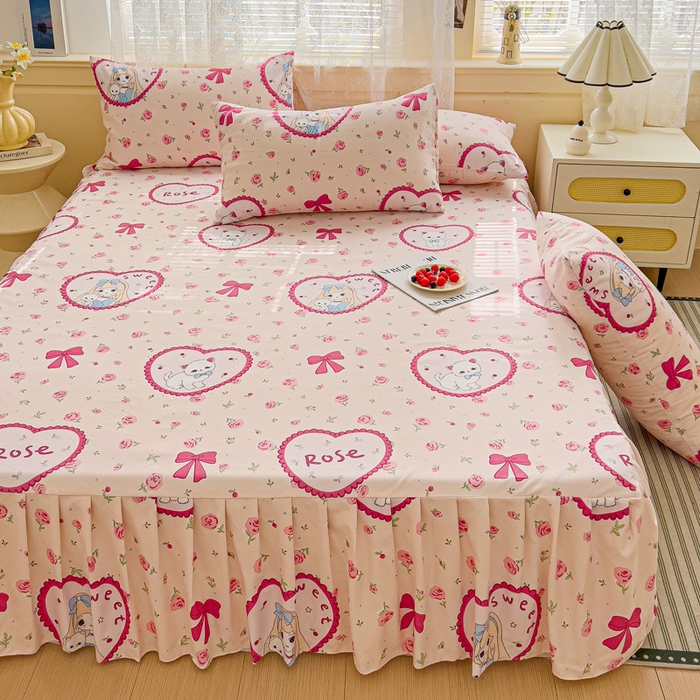 91家纺网 家纺一手货源 找家纺 极梦家纺（支持定制）  2025新款春秋130克加厚植物羊绒磨毛印花单床裙三件套 最爱猫咪