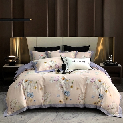 薏思家纺 2025新款100支长绒棉数码印花飞边款四件套 飘香紫