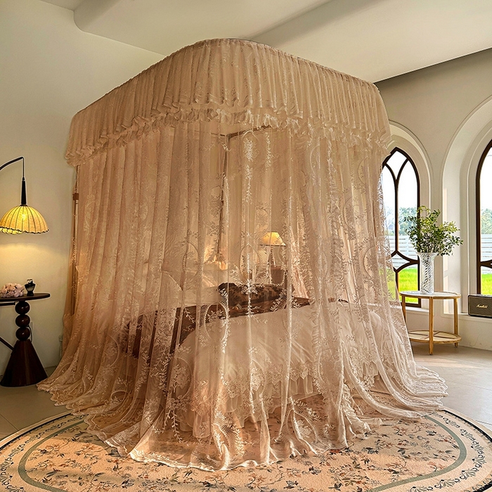 91家纺网 家纺一手货源 找家纺 都市缘蚊帐  2025新款303法式提花蕾丝蚊帐 303薇尔庄园-奶油杏