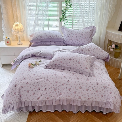 91家纺网 家纺一手货源 找家纺 （总）美达家纺 2025新款全棉纯色拼印花床裙四件套