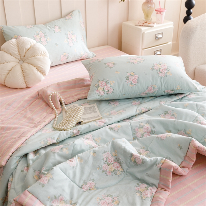 91家纺网 家纺一手货源 找家纺 恬思语家纺 2025新款全棉印花棉花夏被夏枝花语