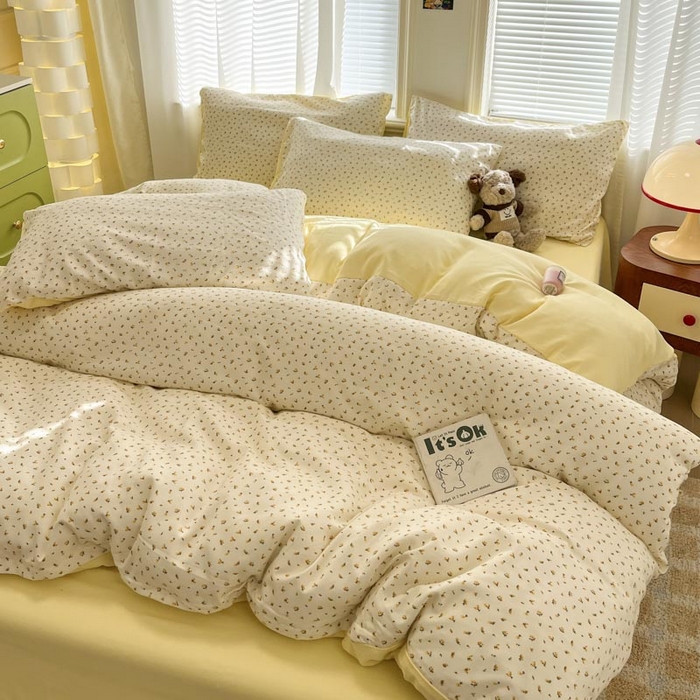 91家纺网 家纺一手货源 找家纺 新印象 2025新款有氧针织棉双层纱四件套幻绮