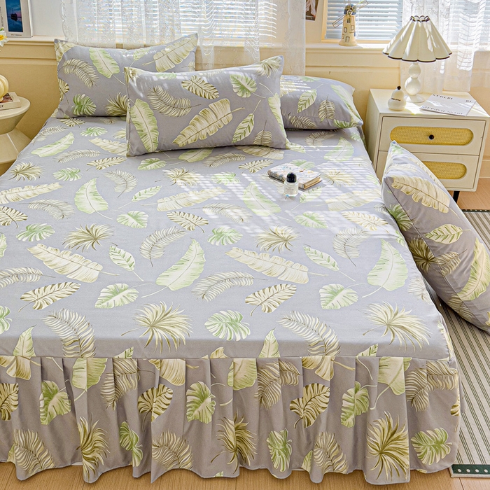 91家纺网 家纺一手货源 找家纺 极梦家纺（支持定制）  2025新款春秋130克加厚植物羊绒磨毛印花单床裙三件套 清浅如叶