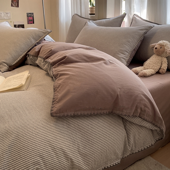 91家纺网 家纺一手货源 找家纺 蓝邻家纺 2025年新款全棉水洗棉贝壳边四件套系列 佐伊灰