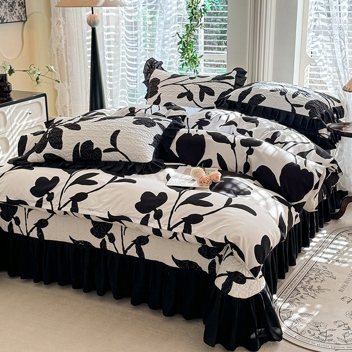 91家纺网 家纺一手货源 找家纺 金盛皇朝家纺 2025新款法式赫本风大花卉床盖四件套 并蒂同心