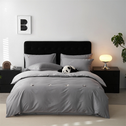 鼎飞家纺 2025新款全棉纯色双拼套件 深灰浅灰