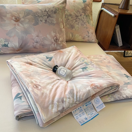 小禹仔 2025新款针织凉感丝印花夏被夏凉被 花满丛咖