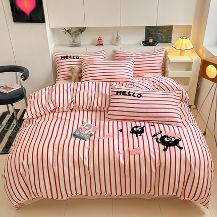 寐居家纺 2025新款全棉13070毛巾绣四件套 HELLO猫