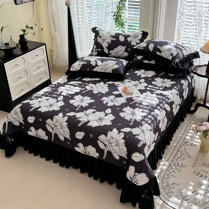 91家纺网 家纺一手货源 找家纺 金盛皇朝家纺 2025新款法式赫本风大花卉床盖四件套 和合如意