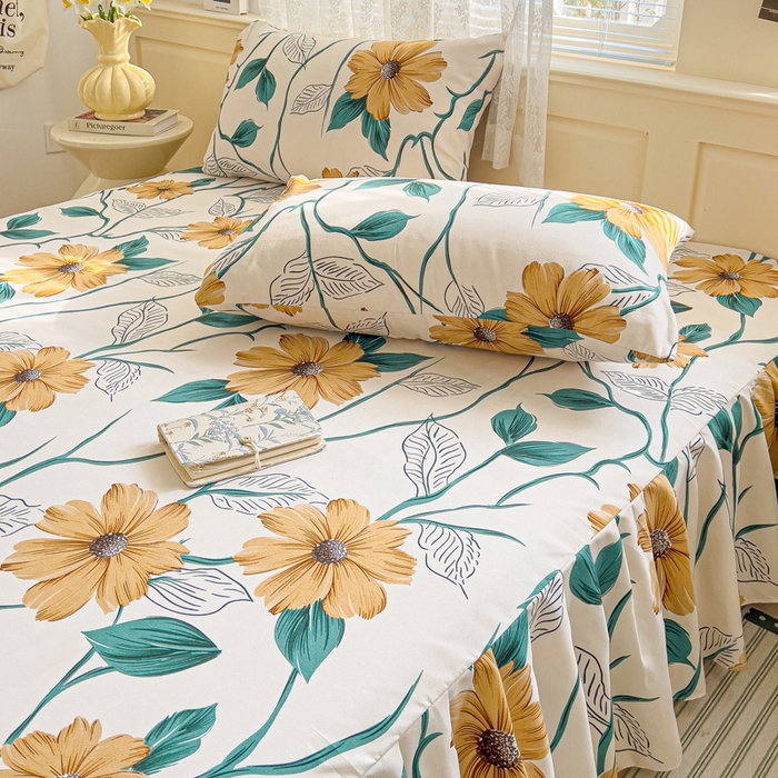 91家纺网 家纺一手货源 找家纺 极梦家纺（支持定制）  2025新款春秋130克加厚植物羊绒磨毛印花单床裙三件套 微微腾花