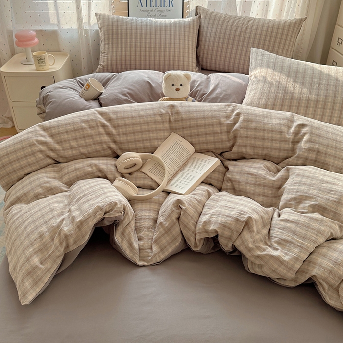 91家纺网 家纺一手货源 找家纺 雅居纺家纺 2025全棉色织水洗棉四件套 暮色灰