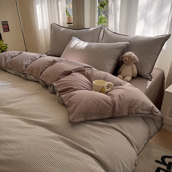 91家纺网 家纺一手货源 找家纺 蓝邻家纺 2025年新款全棉水洗棉贝壳边四件套系列 佐伊灰