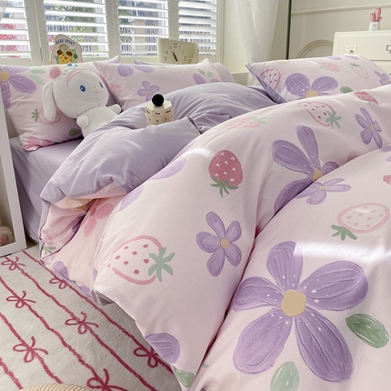 91家纺网 家纺一手货源 找家纺 （总）丫丫家纺  2025新款13070全棉喷气小清新印花单品套件系列-四件套