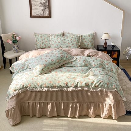 尚美 2025新款A类有氧13070全棉小白边花边床盖四件套 玫小姐