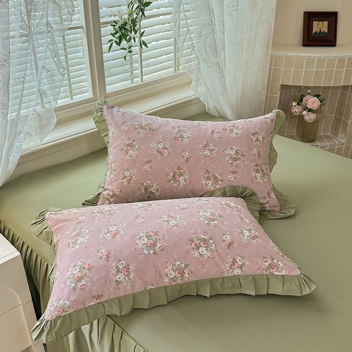 91家纺网 家纺一手货源 找家纺 （总）美达家纺 2025新款全棉纯色拼印花床裙四件套