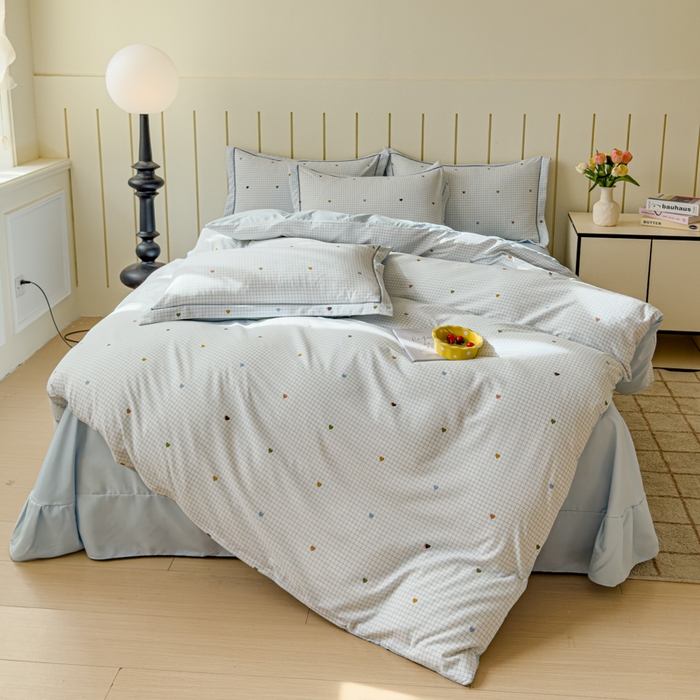 91家纺网 家纺一手货源 找家纺 可思家纺2025新款可思-简单款双层纱套件 心语蓝