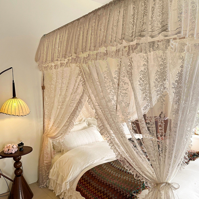 91家纺网 家纺一手货源 找家纺 都市缘蚊帐  2025新款303法式提花蕾丝蚊帐 303玫瑰庄园-奶油杏