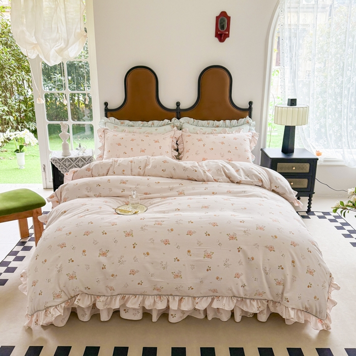 91家纺网 家纺一手货源 找家纺 （总）孑寐家纺 2025新款嵌绳款韩版床裙款四件套