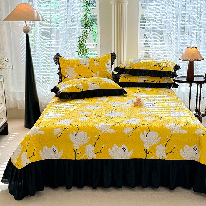 91家纺网 家纺一手货源 找家纺 金盛皇朝家纺 2025新款法式赫本风大花卉床盖四件套 金玉满堂