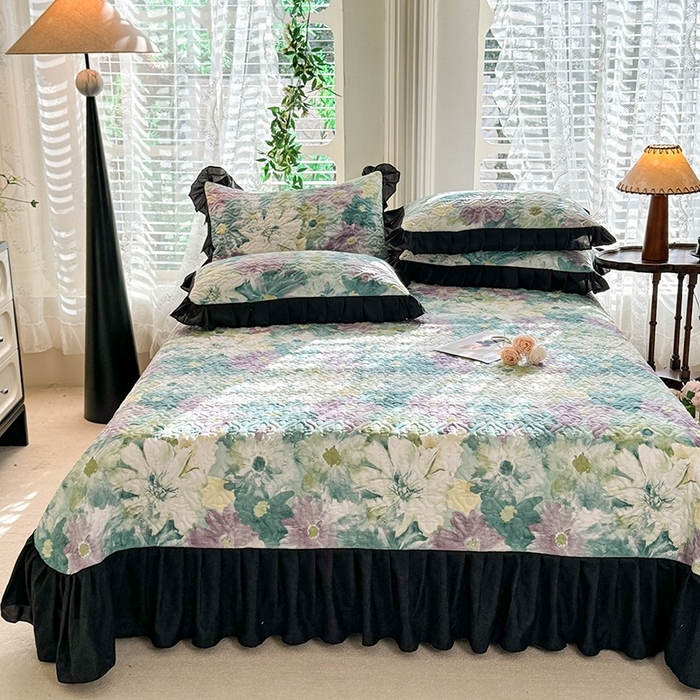 91家纺网 家纺一手货源 找家纺 金盛皇朝家纺 2025新款法式赫本风大花卉床盖四件套 水墨轻舞