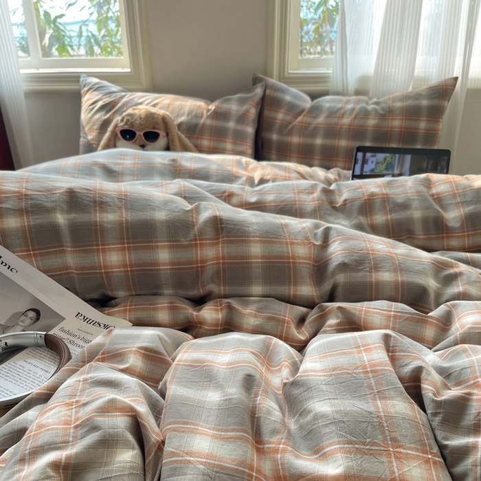 91家纺网 家纺一手货源 找家纺 雅居纺家纺 2025全棉色织水洗棉四件套 洛卡灰