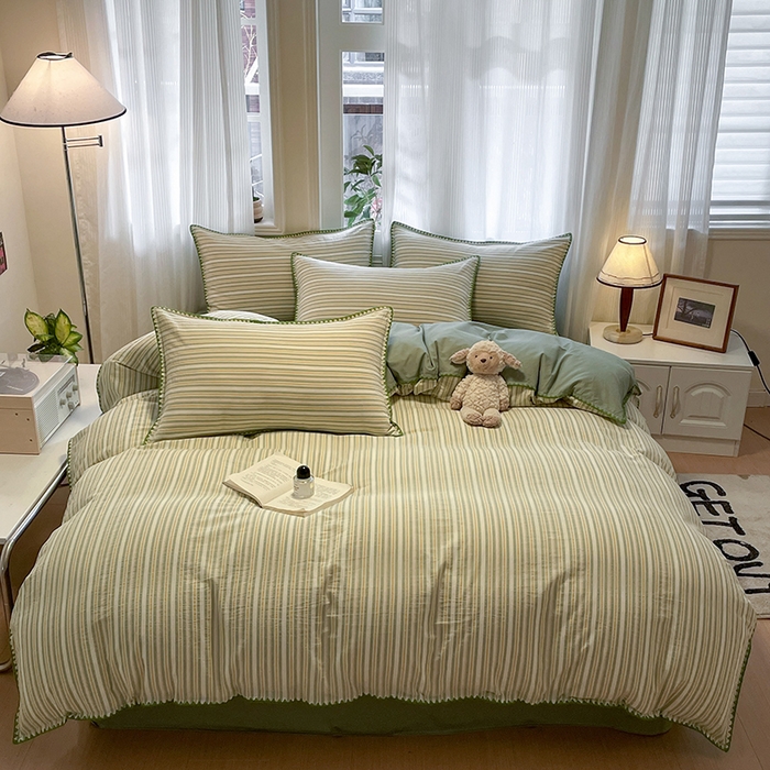 91家纺网 家纺一手货源 找家纺 蓝邻家纺 2025年新款全棉水洗棉贝壳边四件套系列 柒夏