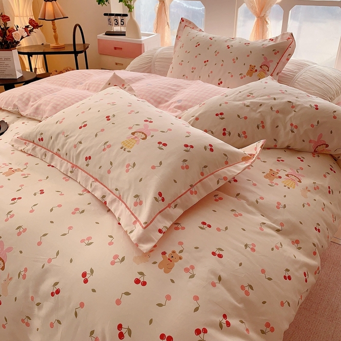 91家纺网 家纺一手货源 找家纺 奈萝家纺2025新款全棉 小号三件套 标准四件套 樱桃女孩