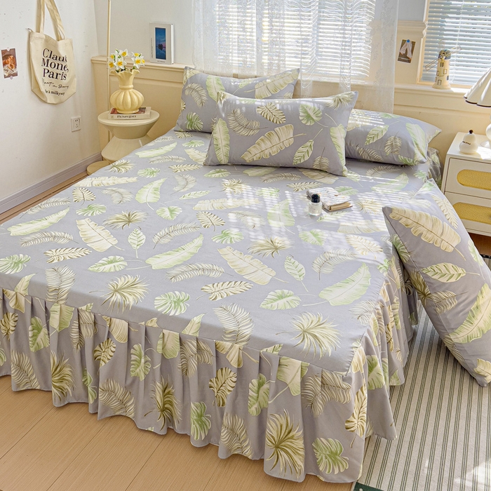 91家纺网 家纺一手货源 找家纺 极梦家纺（支持定制）  2025新款春秋130克加厚植物羊绒磨毛印花单床裙三件套 清浅如叶