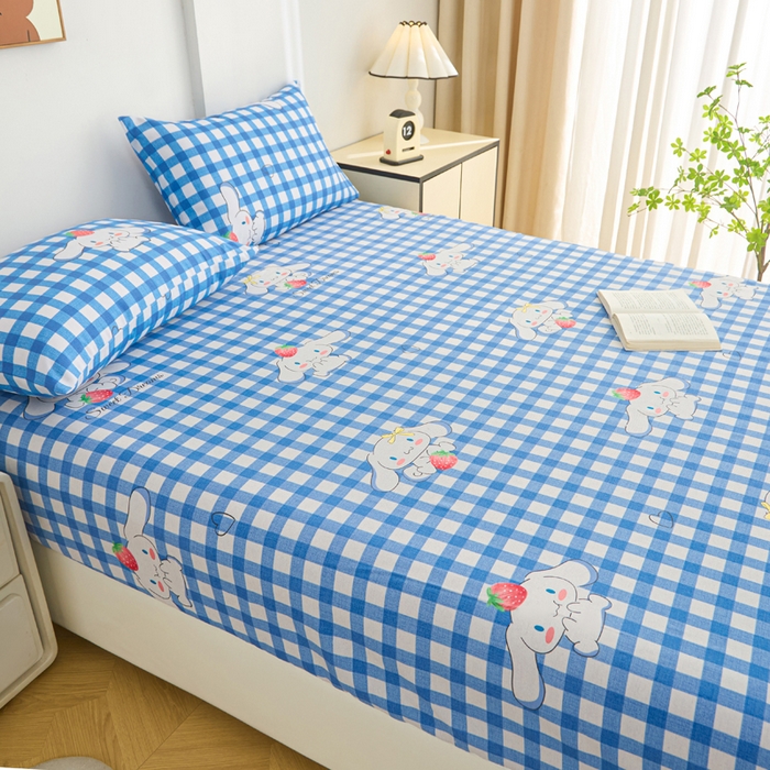 91家纺网 家纺一手货源 找家纺 棉乐町家居  2025新款原棉粗布床笠 玉贵狗-蓝格