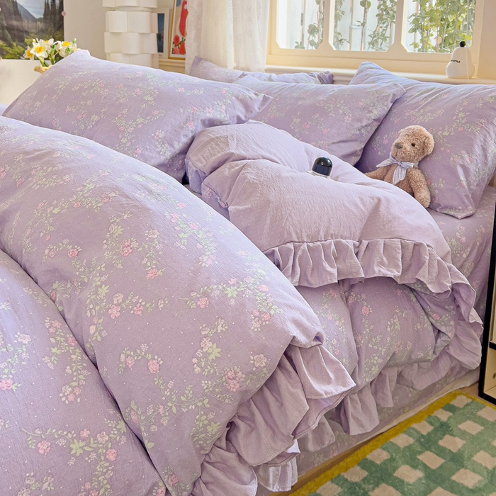 91家纺网 家纺一手货源 找家纺 （总）纽缦家纺 2025新款云感提花双层纱韩版四件套