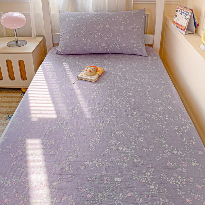 91家纺网 家纺一手货源 找家纺 纽缦家纺 2025新款云感提花双层纱学生床笠 恋如青柠香