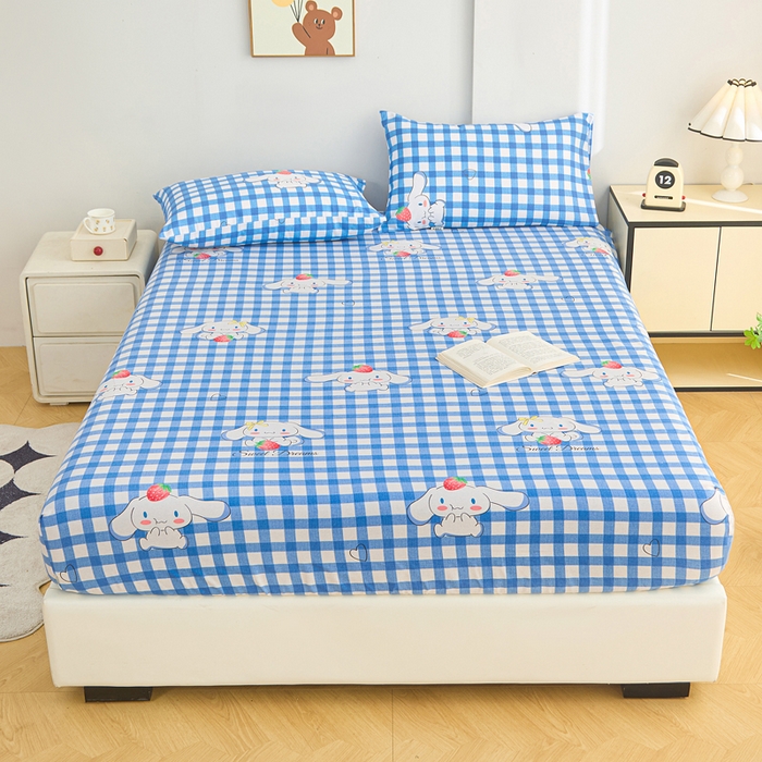 91家纺网 家纺一手货源 找家纺 棉乐町家居  2025新款原棉粗布床笠 玉贵狗-蓝格