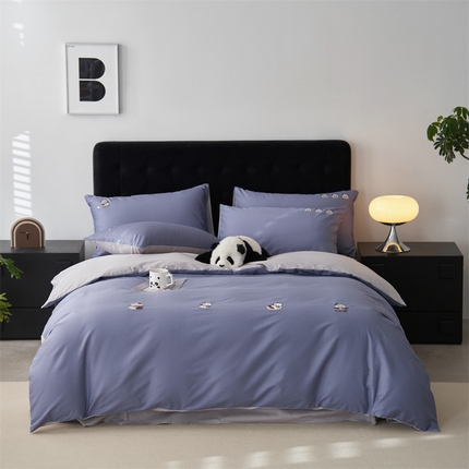 鼎飞家纺 2025新款全棉纯色双拼套件 宝蓝浅灰