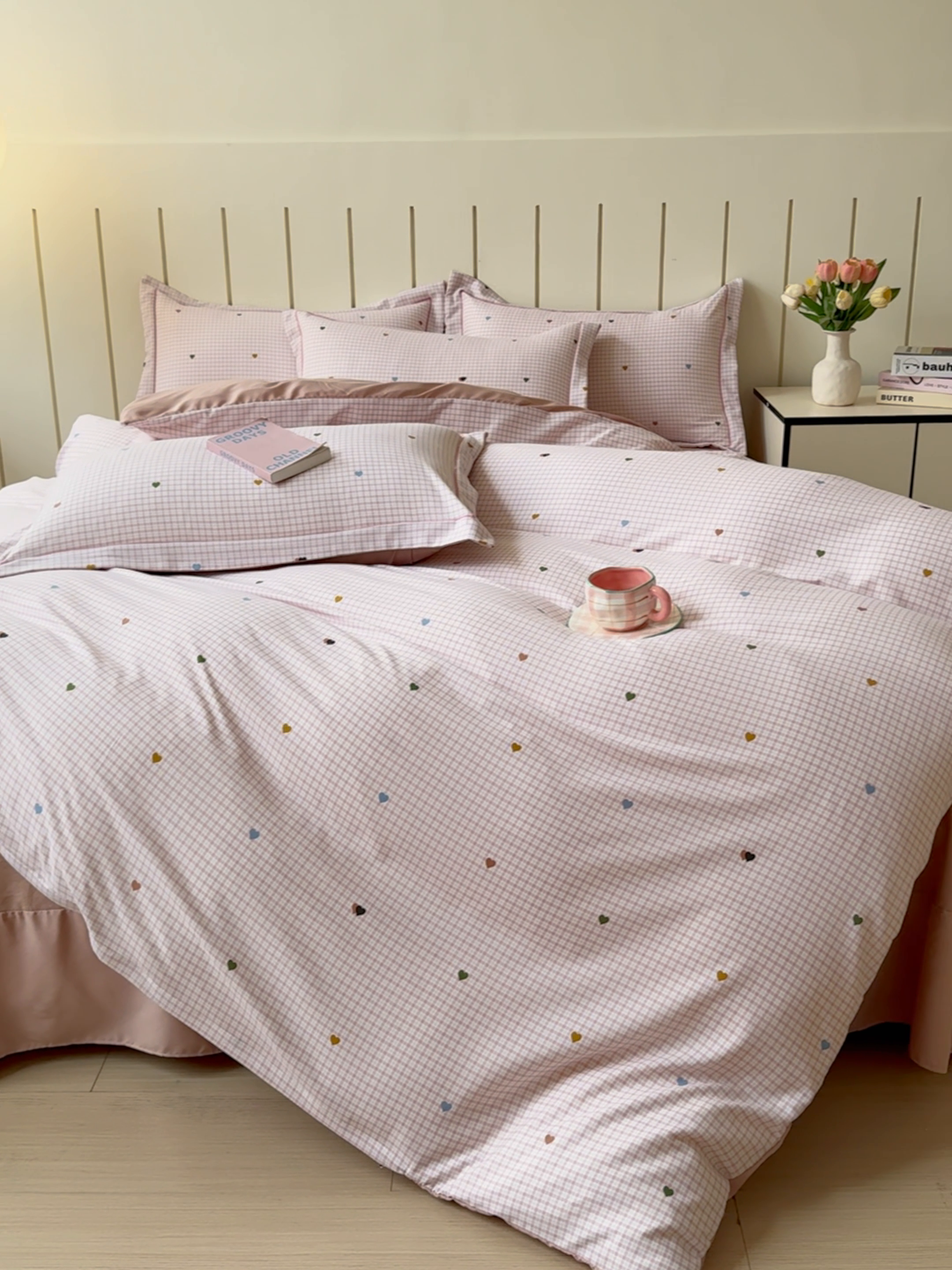 91家纺网 家纺一手货源 找家纺 可思家纺2025新款可思-简单款双层纱套件 心语粉