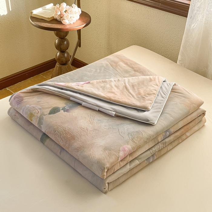 91家纺网 家纺一手货源 找家纺 小禹仔 2025新款针织凉感丝印花夏被夏凉被 玉瑶景悦玉