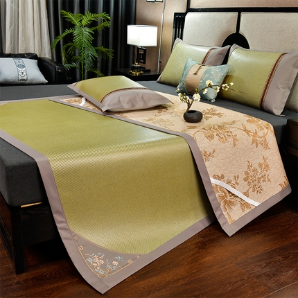 小牛席业 2025新款对角绣花-冰藤双面席凉席藤席冰藤席冰丝席竹席草席空调席乳胶席豆豆席 对角绣花-冰藤双面席青柠