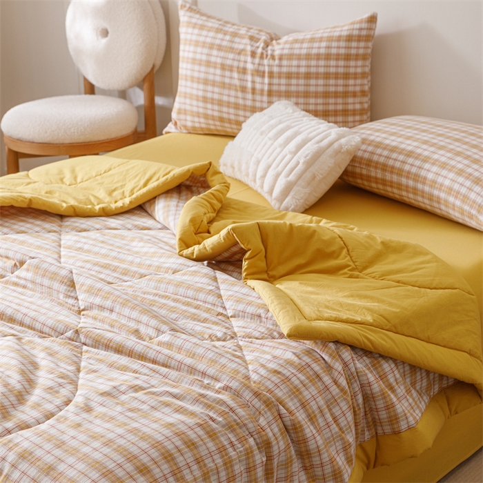 91家纺网 家纺一手货源 找家纺 恬思语家纺 2025新款全棉色织水洗棉棉花夏被  棉芷 黄