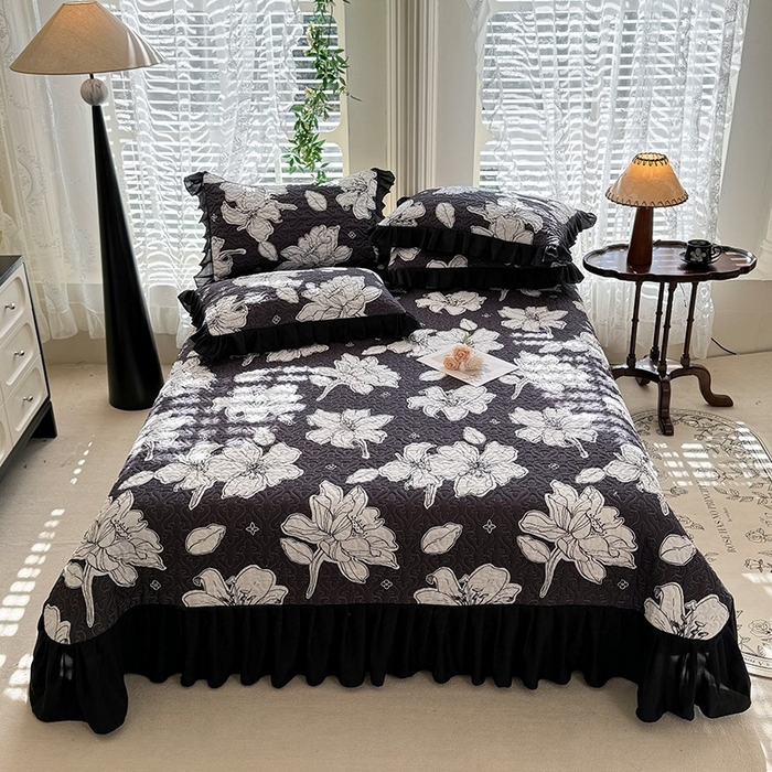 91家纺网 家纺一手货源 找家纺 金盛皇朝家纺 2025新款法式赫本风大花卉床盖四件套 和合如意