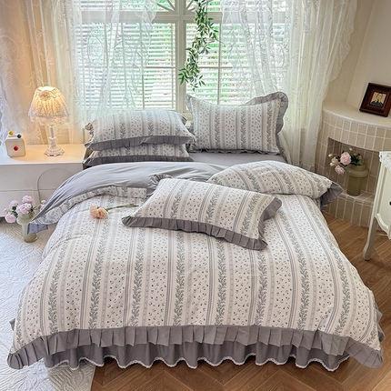 91家纺网 家纺一手货源 找家纺 （总）美达家纺 2025新款全棉纯色拼印花床裙四件套