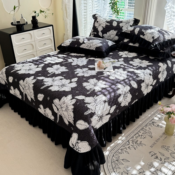 91家纺网 家纺一手货源 找家纺 金盛皇朝家纺 2025新款法式赫本风大花卉床盖四件套 和合如意