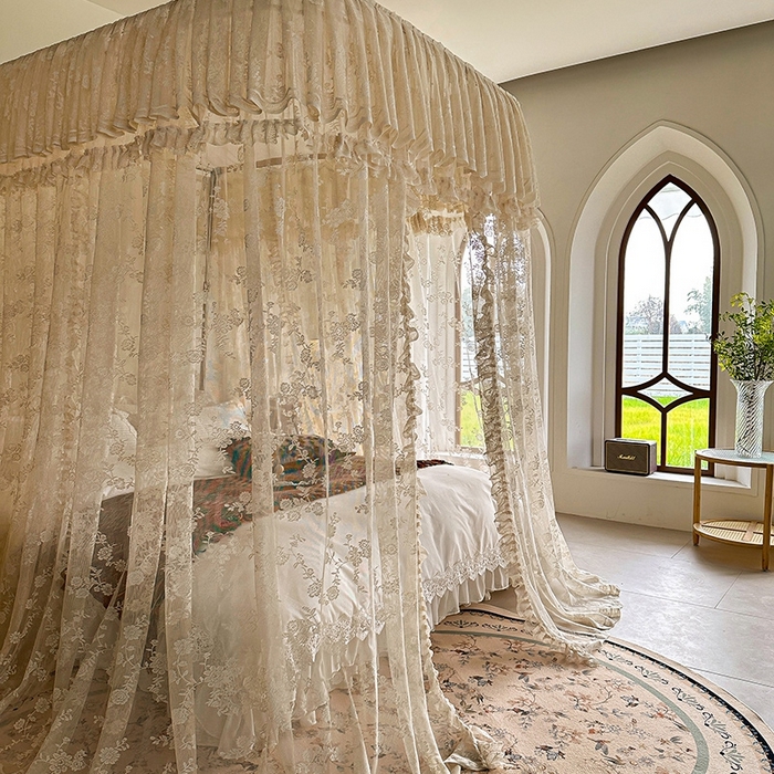 91家纺网 家纺一手货源 找家纺 都市缘蚊帐  2025新款303法式提花蕾丝蚊帐 303可可庄园-奶油杏