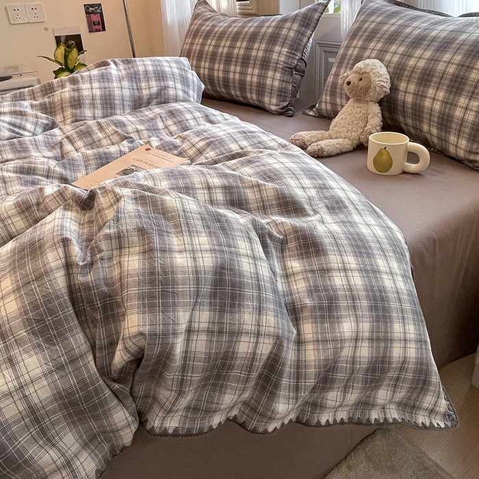 91家纺网 家纺一手货源 找家纺 （总）蓝邻家纺 2025年新款全棉水洗棉贝壳边四件套系列