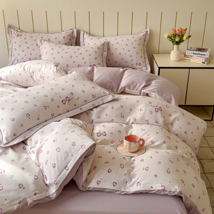 91家纺网 家纺一手货源 找家纺 可思家纺2025新款可思-简单款双层纱套件 紫豹纹