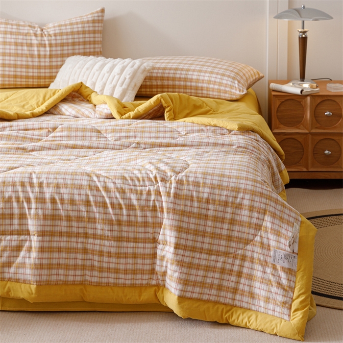 91家纺网 家纺一手货源 找家纺 恬思语家纺 2025新款全棉色织水洗棉棉花夏被  棉芷 黄