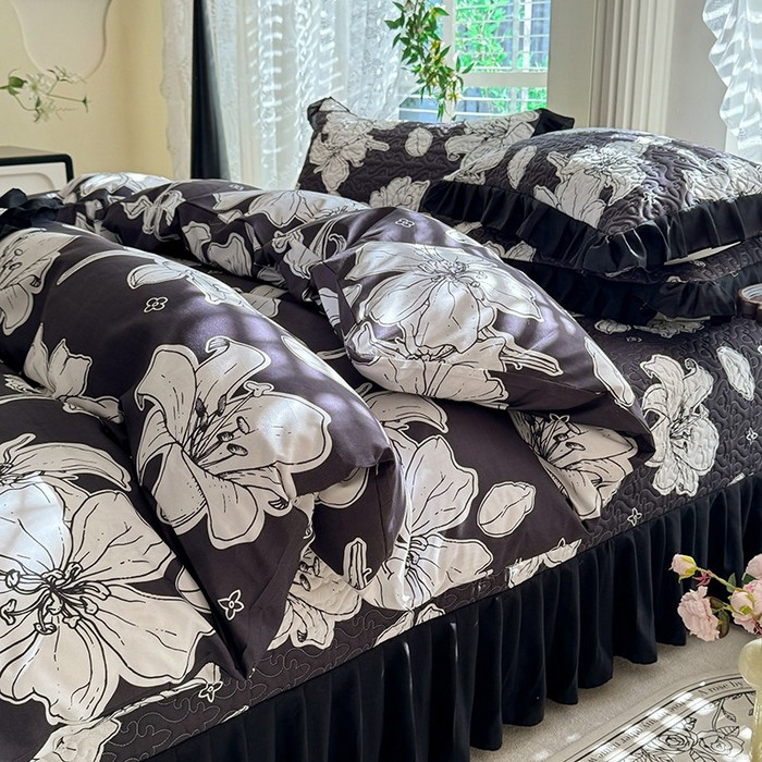 91家纺网 家纺一手货源 找家纺 金盛皇朝家纺 2025新款法式赫本风大花卉床盖四件套 和合如意