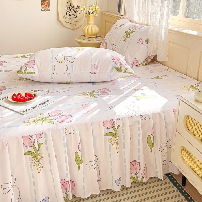 91家纺网 家纺一手货源 找家纺 极梦家纺（支持定制）  2025新款春秋130克加厚植物羊绒磨毛印花单床裙三件套 爱伊菲兔