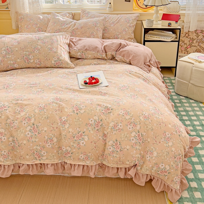 91家纺网 家纺一手货源 找家纺 纽缦家纺 2025新款云感提花双层纱韩版四件套 爱如星辰