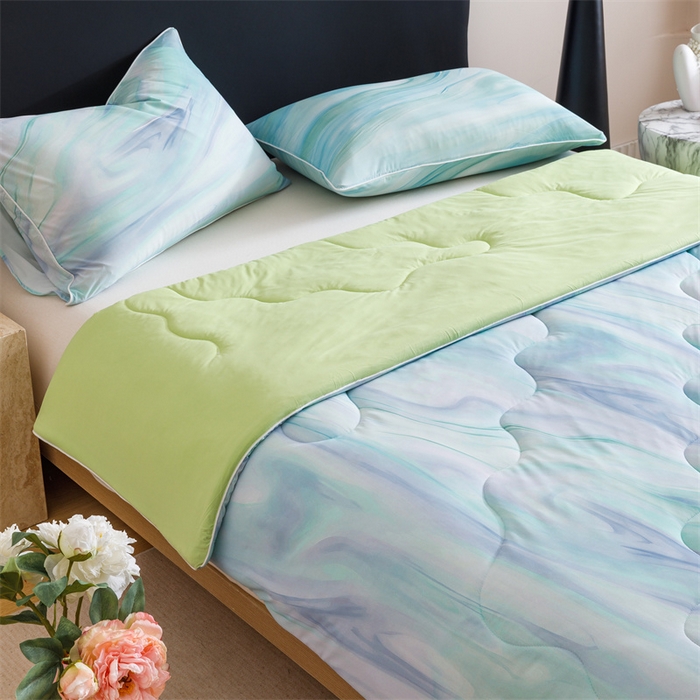 91家纺网 家纺一手货源 找家纺 恬思语家纺 2025新款凉感丝时尚彩绘夏凉被 淡雅云影