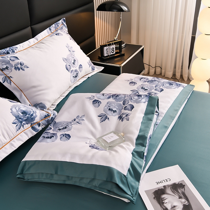 91家纺网 家纺一手货源 找家纺 千嘻汇2025新款水洗天丝真丝夏被四件套夏凉被空调被 花韵